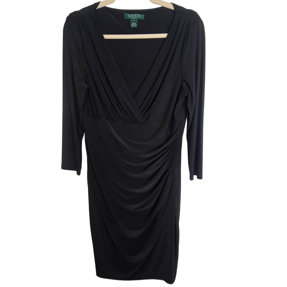 Lauren Ralph Lauren Womens Ruched Sheath Dress Size 14 Cocktail Classic Timeless